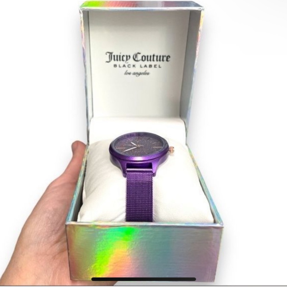 NEW Juicy Couture Women's Black Label Wristwatch Purple Glitter JC Logo Watch